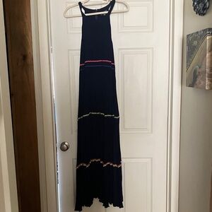 IT HAS POCKETS! ModCloth Navy Rayon Maxi Dress with Rainbow Trim